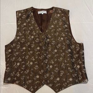 Robert Mager Paris Floral Brown Silk Waistcoat Vest with Matching Tie